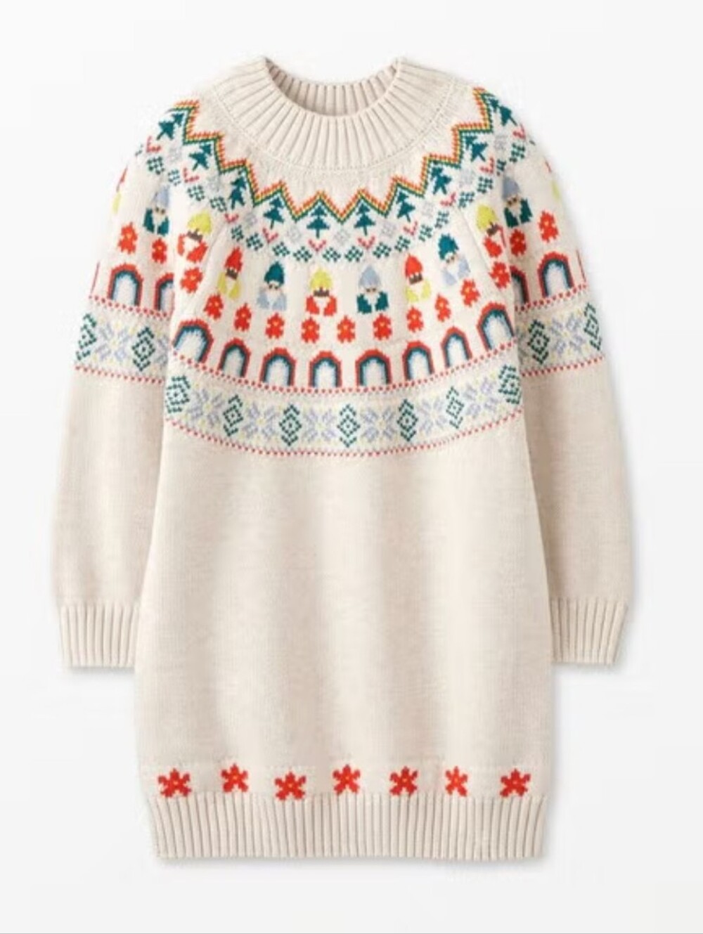 Hanna Andersson Cream Fair Isle Cowl Neck Sweater Dress Size 6-7 Nordic Cotton